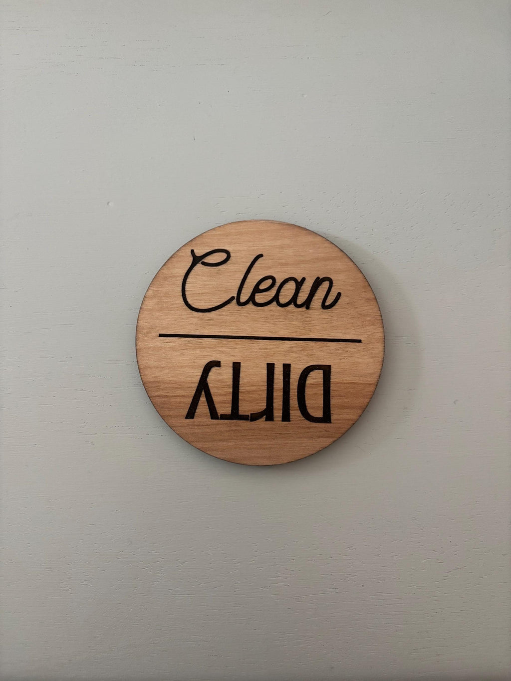 Round wooden clean and dirty dishwasher magnet