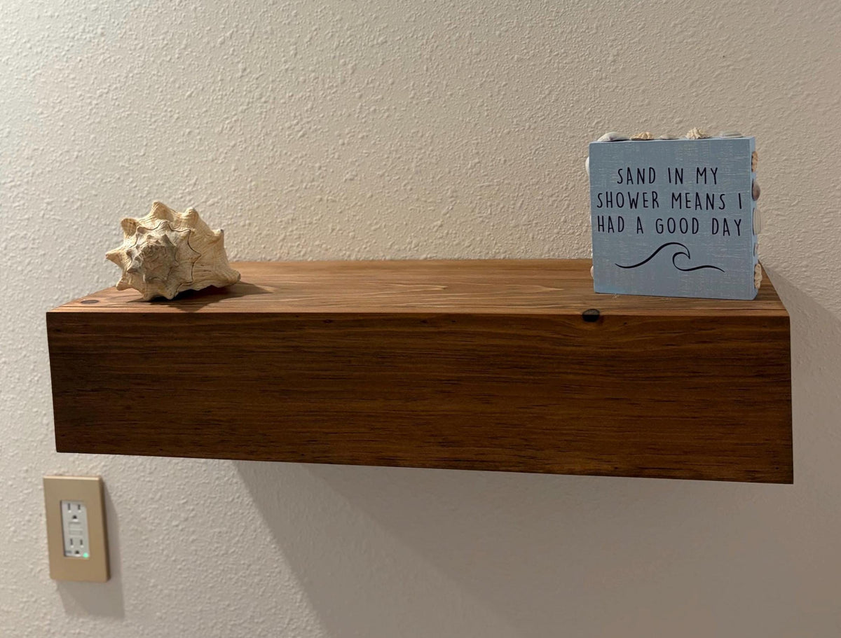 Handmade Wood Floating Shelf – 5-Inch Thick — finish and detail view