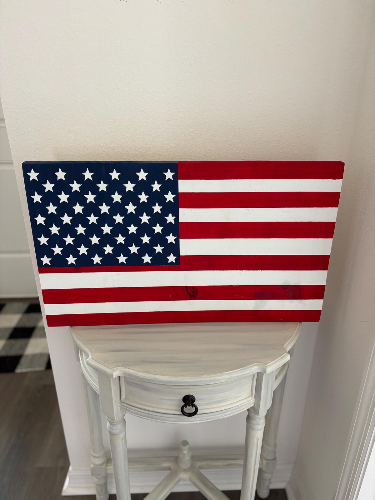 Hand-Painted Wooden American Flag Wall Sign — product photo 1