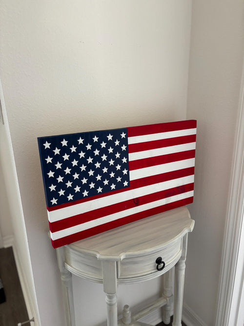 Hand-Painted Wooden American Flag Wall Sign — product photo 2