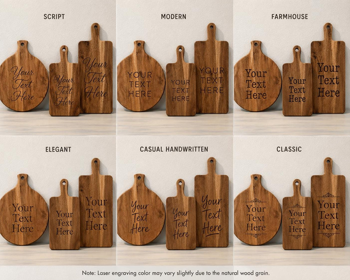 Personalized Acacia Wood Charcuterie Board — lettering options