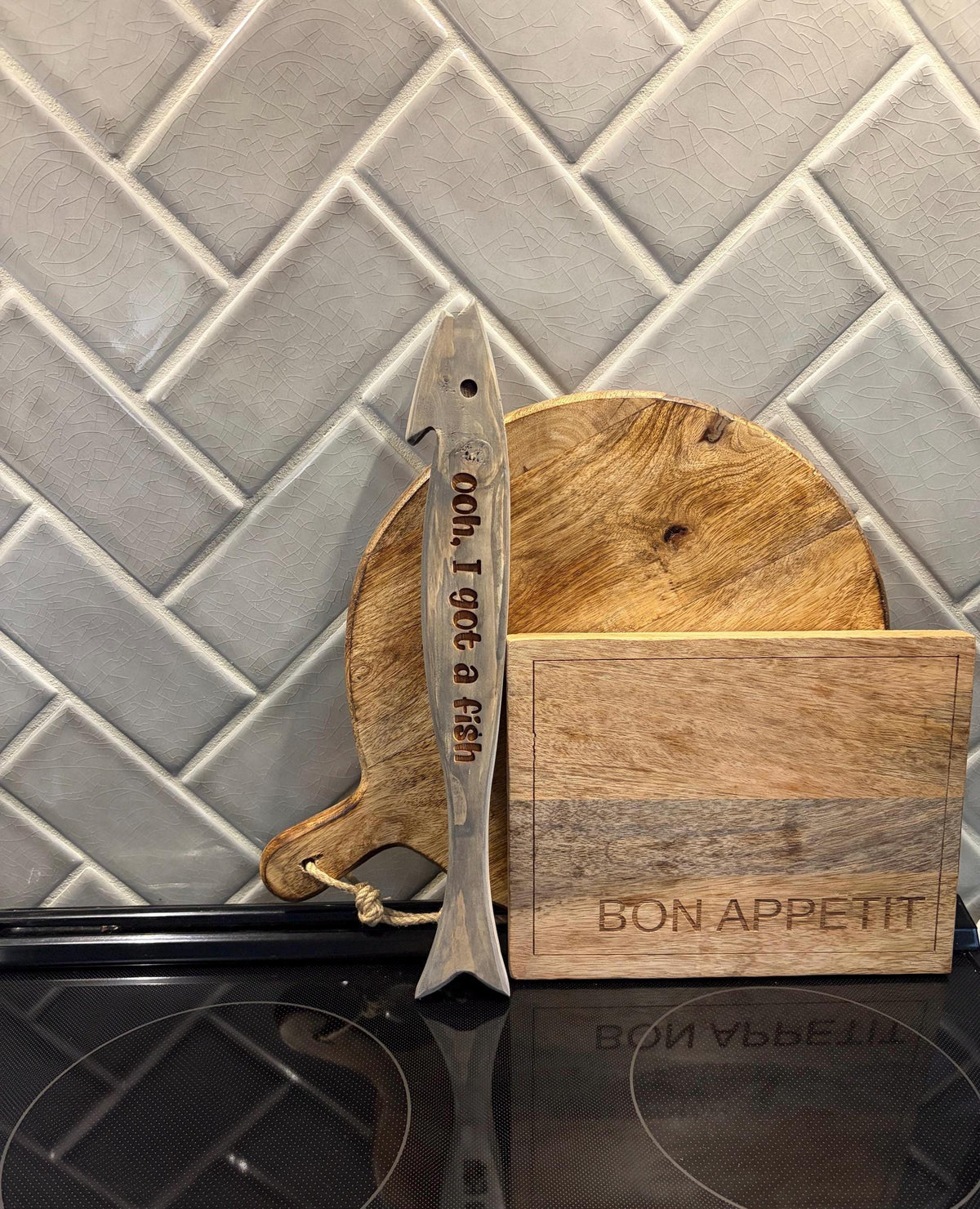 Personalized Wooden Fish Oven Rack Puller — product photo 1